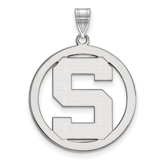 Sterling Silver Rhodium Plated Logoart Michigan State University Letter S Large Circle Pendant