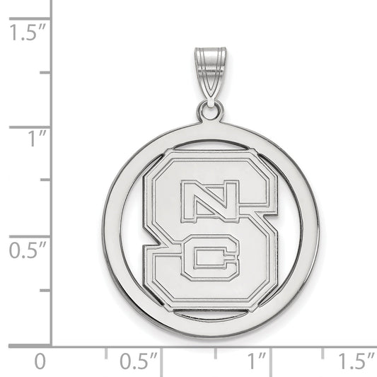 Sterling Silver Rhodium Plated Logoart North Carolina State University N C S Large Circle Pendant