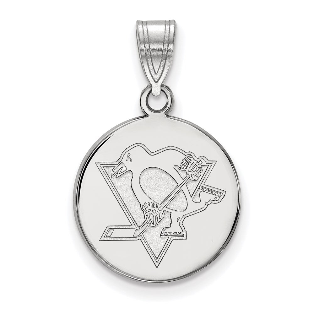 Sterling Silver Rhodium Plated Nhl Logoart Pittsburgh Penguins Medium Disc Pendant