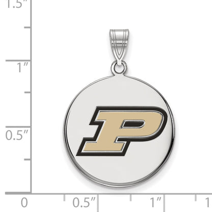 Sterling Silver Rhodium Plated Logoart Purdue University Letter P Large Enameled Disc Pendant