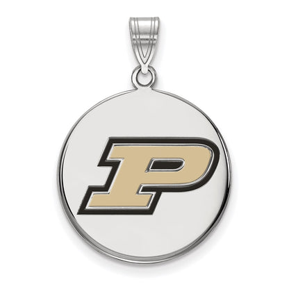 Sterling Silver Rhodium Plated Logoart Purdue University Letter P Large Enameled Disc Pendant