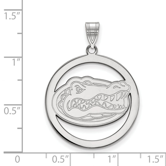 Sterling Silver Rhodium Plated Logoart University Of Florida Gator Extra Large Circle Pendant