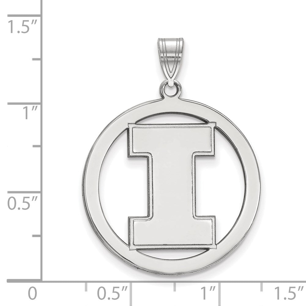 Sterling Silver Rhodium Plated Logoart University Of Illinois Letter I Extra Large Circle Pendant