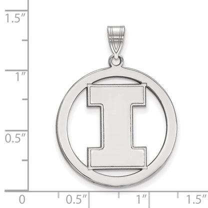 Sterling Silver Rhodium Plated Logoart University Of Illinois Letter I Extra Large Circle Pendant