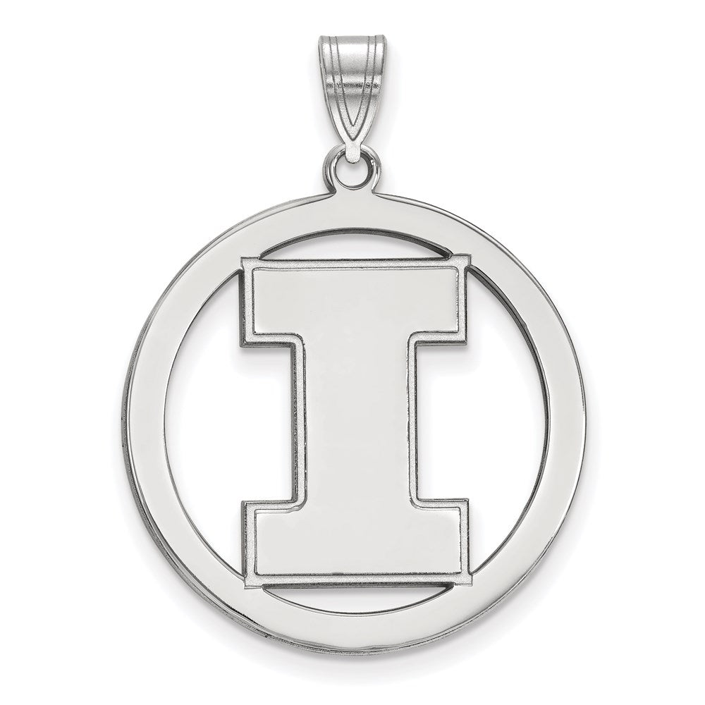 Sterling Silver Rhodium Plated Logoart University Of Illinois Letter I Extra Large Circle Pendant