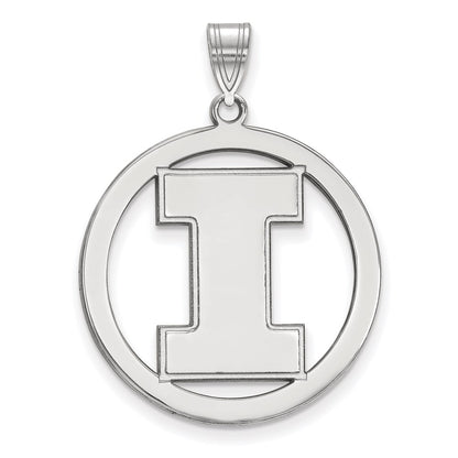Sterling Silver Rhodium Plated Logoart University Of Illinois Letter I Extra Large Circle Pendant