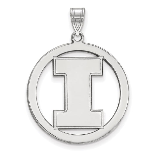 Sterling Silver Rhodium Plated Logoart University Of Illinois Letter I Extra Large Circle Pendant