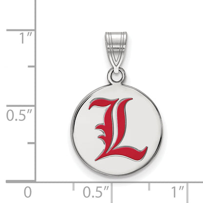 Sterling Silver Rhodium Plated Logoart University Of Louisville Letter L Medium Enameled Disc Pendant