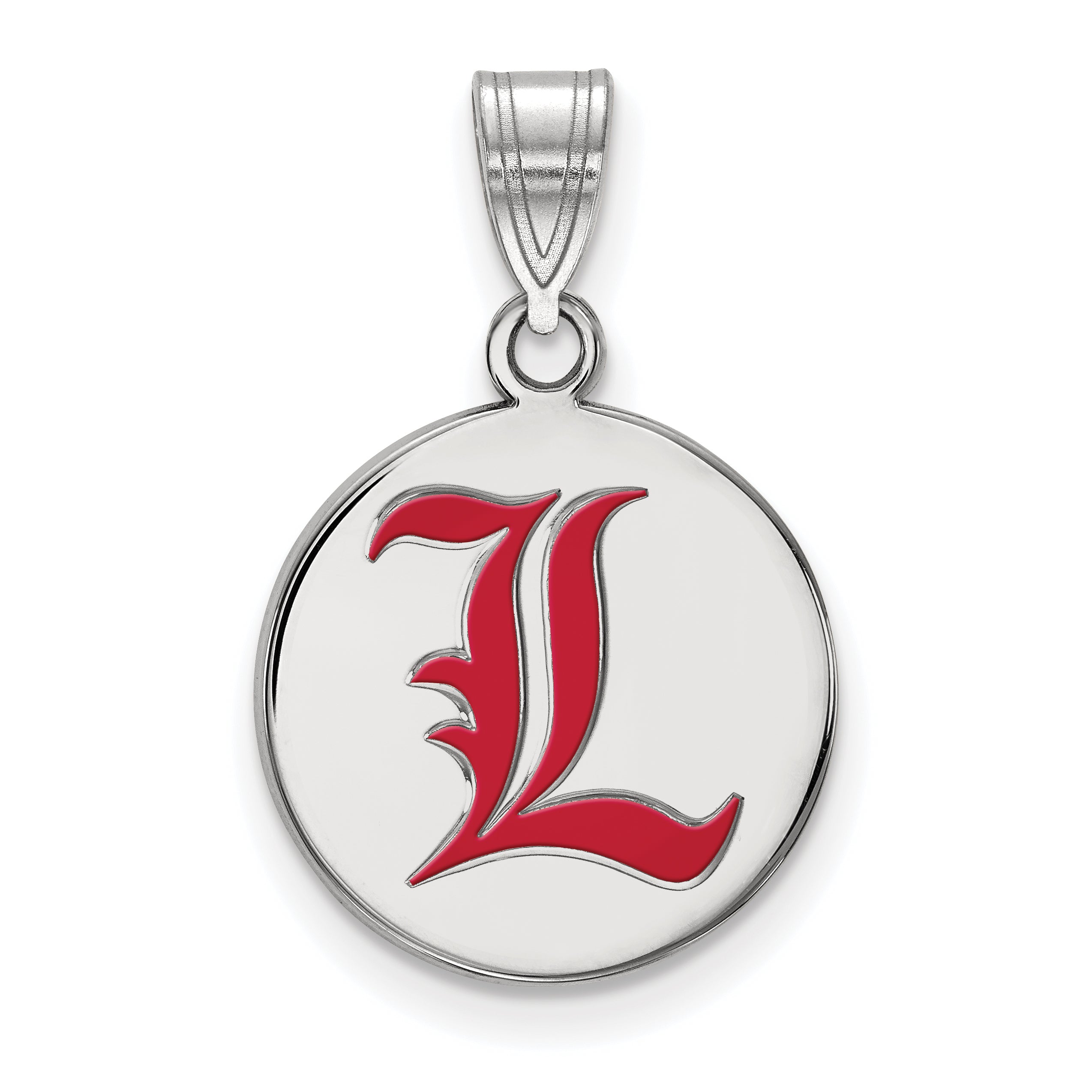 Sterling Silver Rhodium Plated Logoart University Of Louisville Letter L Medium Enameled Disc Pendant