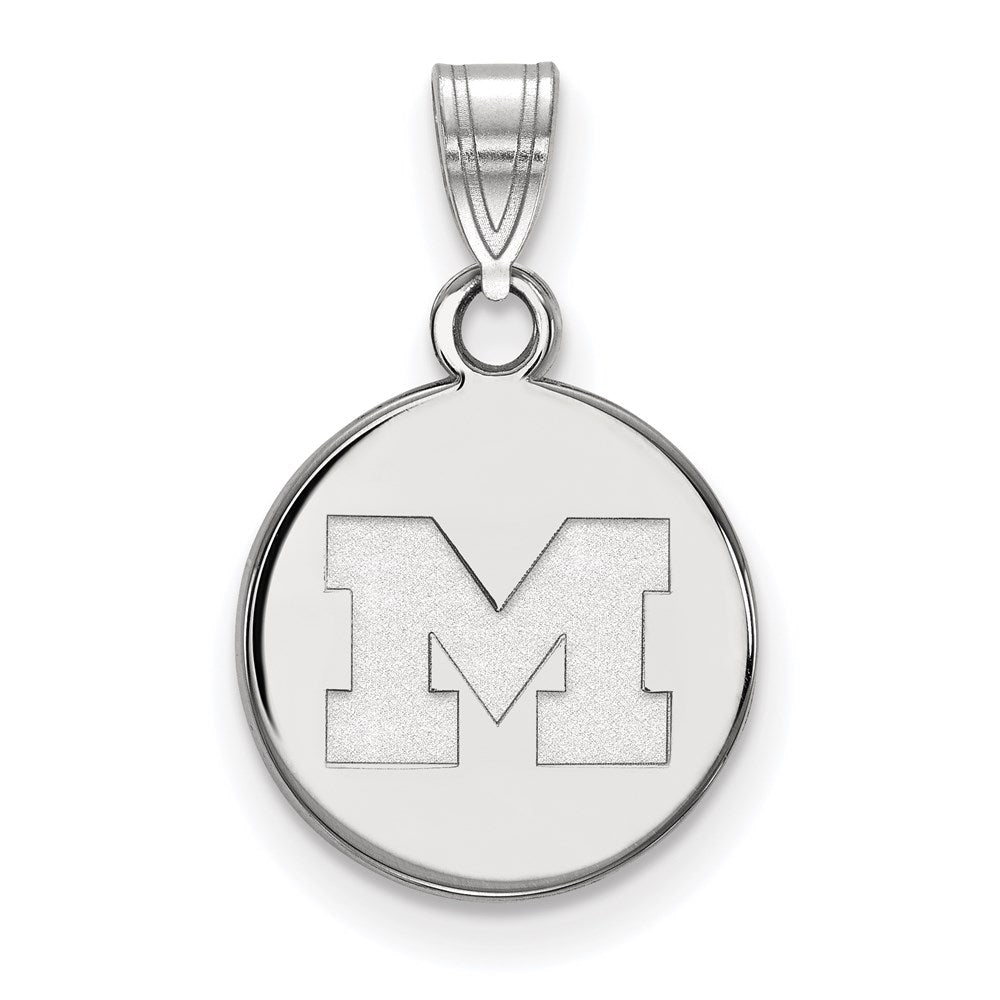14K White Gold Logoart University Of Michigan Letter M Small Disc Pendant