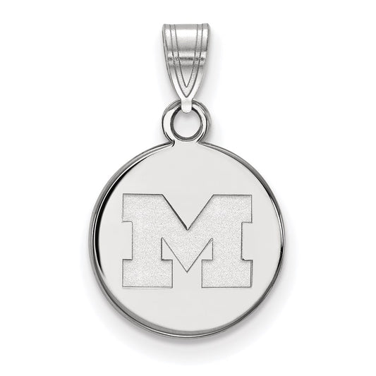 14K White Gold Logoart University Of Michigan Letter M Small Disc Pendant