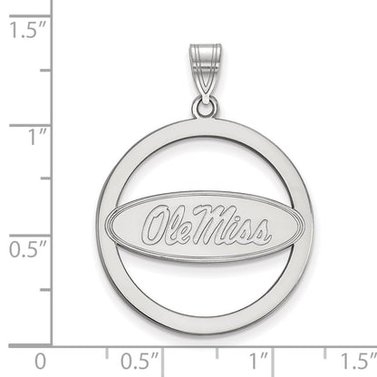 Sterling Silver Rhodium Plated Logoart University Of Mississippi Ole Miss Extra Large Circle Pendant