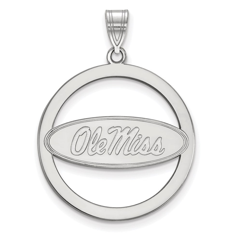 Sterling Silver Rhodium Plated Logoart University Of Mississippi Ole Miss Extra Large Circle Pendant