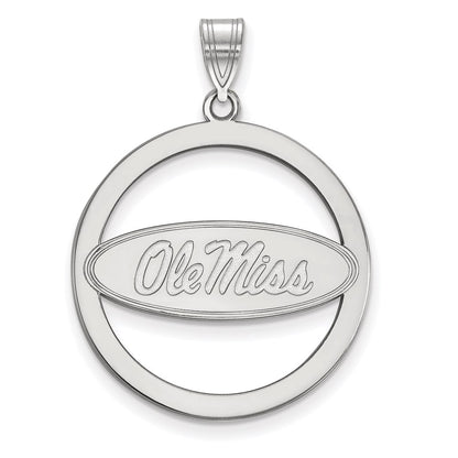 Sterling Silver Rhodium Plated Logoart University Of Mississippi Ole Miss Extra Large Circle Pendant