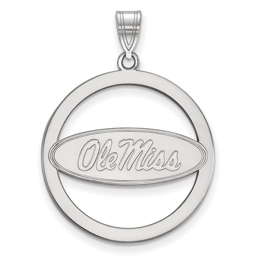 Sterling Silver Rhodium Plated Logoart University Of Mississippi Ole Miss Extra Large Circle Pendant