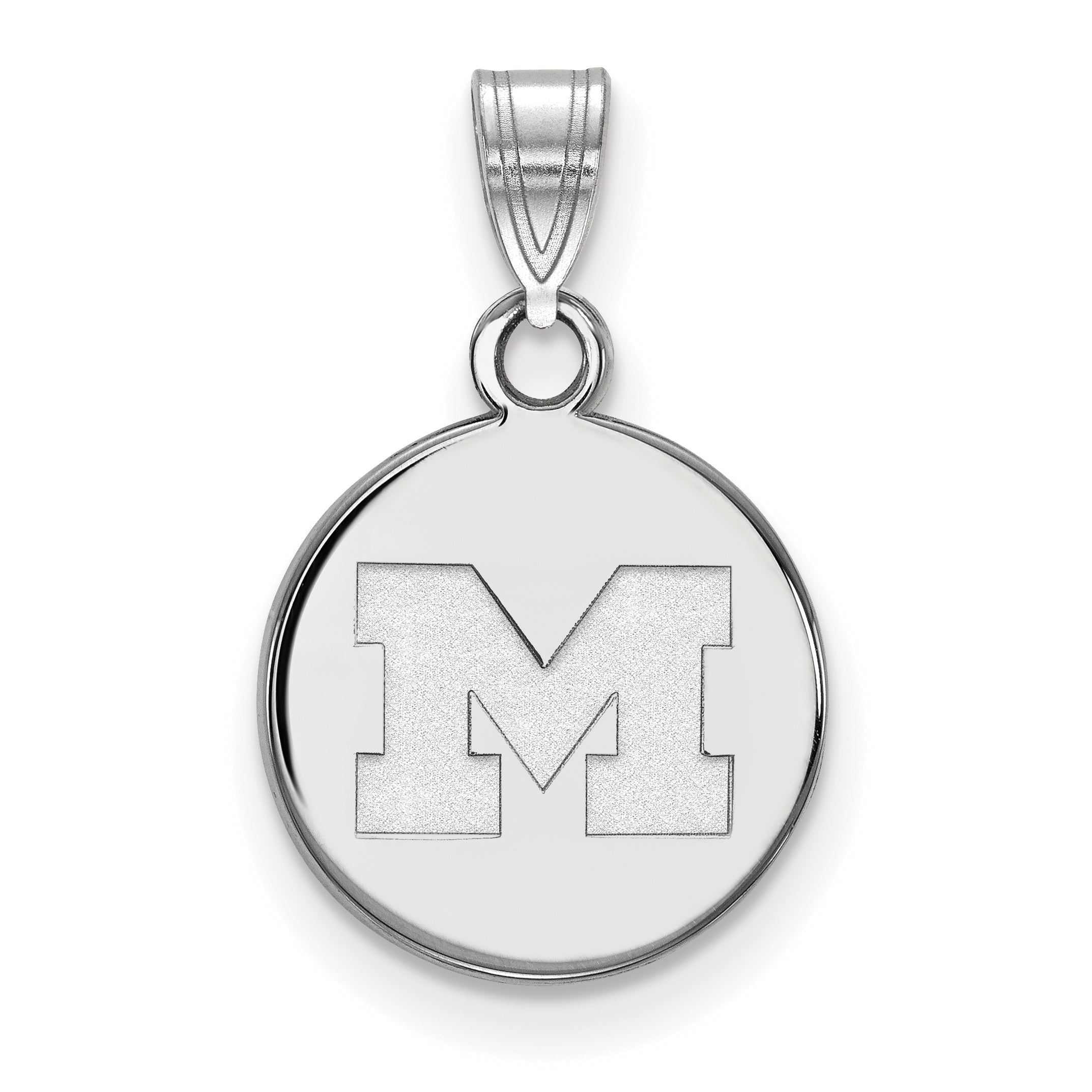 Sterling Silver Rhodium Plated Logoart University Of Michigan Letter M Small Disc Pendant