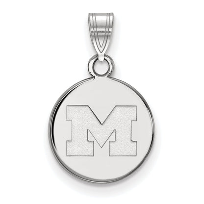 Sterling Silver Rhodium Plated Logoart University Of Michigan Letter M Small Disc Pendant