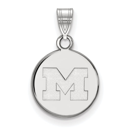 Sterling Silver Rhodium Plated Logoart University Of Michigan Letter M Small Disc Pendant