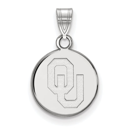 Sterling Silver Rhodium Plated Logoart University Of Oklahoma O U Small Disc Pendant