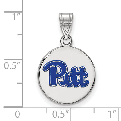 Sterling Silver Rhodium Plated Logoart University Of Pittsburgh Medium Enameled Disc Pendant