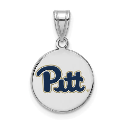 Sterling Silver Rhodium Plated Logoart University Of Pittsburgh Medium Enameled Disc Pendant