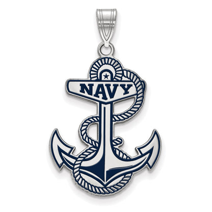 Sterling Silver Rhodium Plated Logoart Us Naval Academy Anchor Extra Large Enameled Pendant