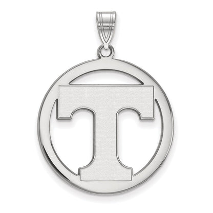 Sterling Silver Rhodium Plated Logoart University Of Tennessee Letter T Extra Large Circle Pendant