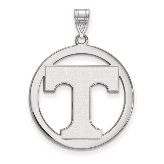Sterling Silver Rhodium Plated Logoart University Of Tennessee Letter T Extra Large Circle Pendant