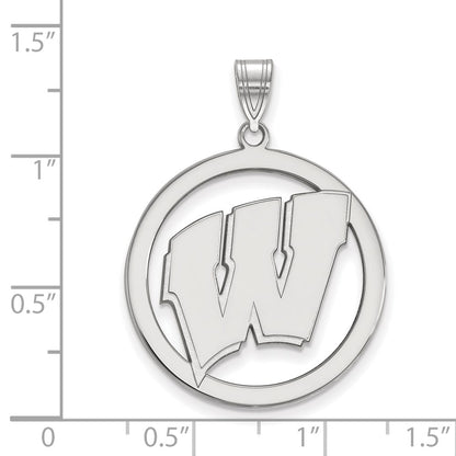 Sterling Silver Rhodium Plated Logoart University Of Wisconsin Letter W Extra Large Circle Pendant