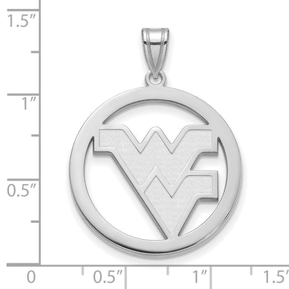 Sterling Silver Rhodium Plated Logoart West Virginia University W V Extra Large Circle Pendant