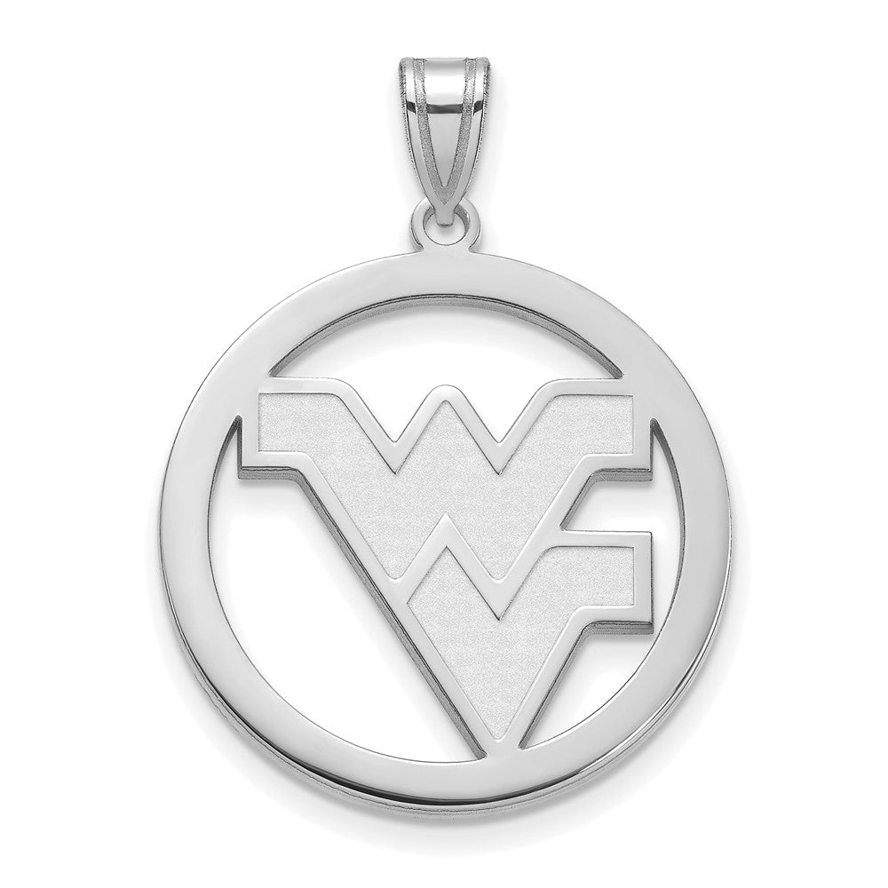 Sterling Silver Rhodium Plated Logoart West Virginia University W V Extra Large Circle Pendant