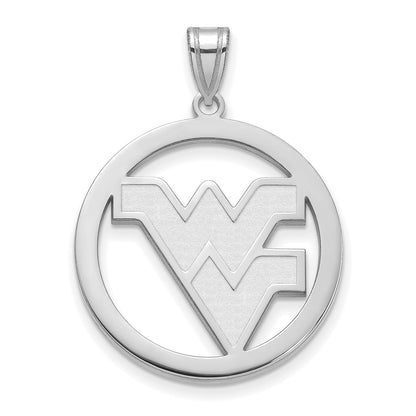 Sterling Silver Rhodium Plated Logoart West Virginia University W V Extra Large Circle Pendant