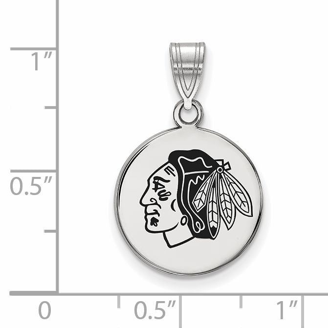 Sterling Silver Rhodium Plated Nhl Logoart Chicago Blackhawks Medium Enameled Disc Pendant