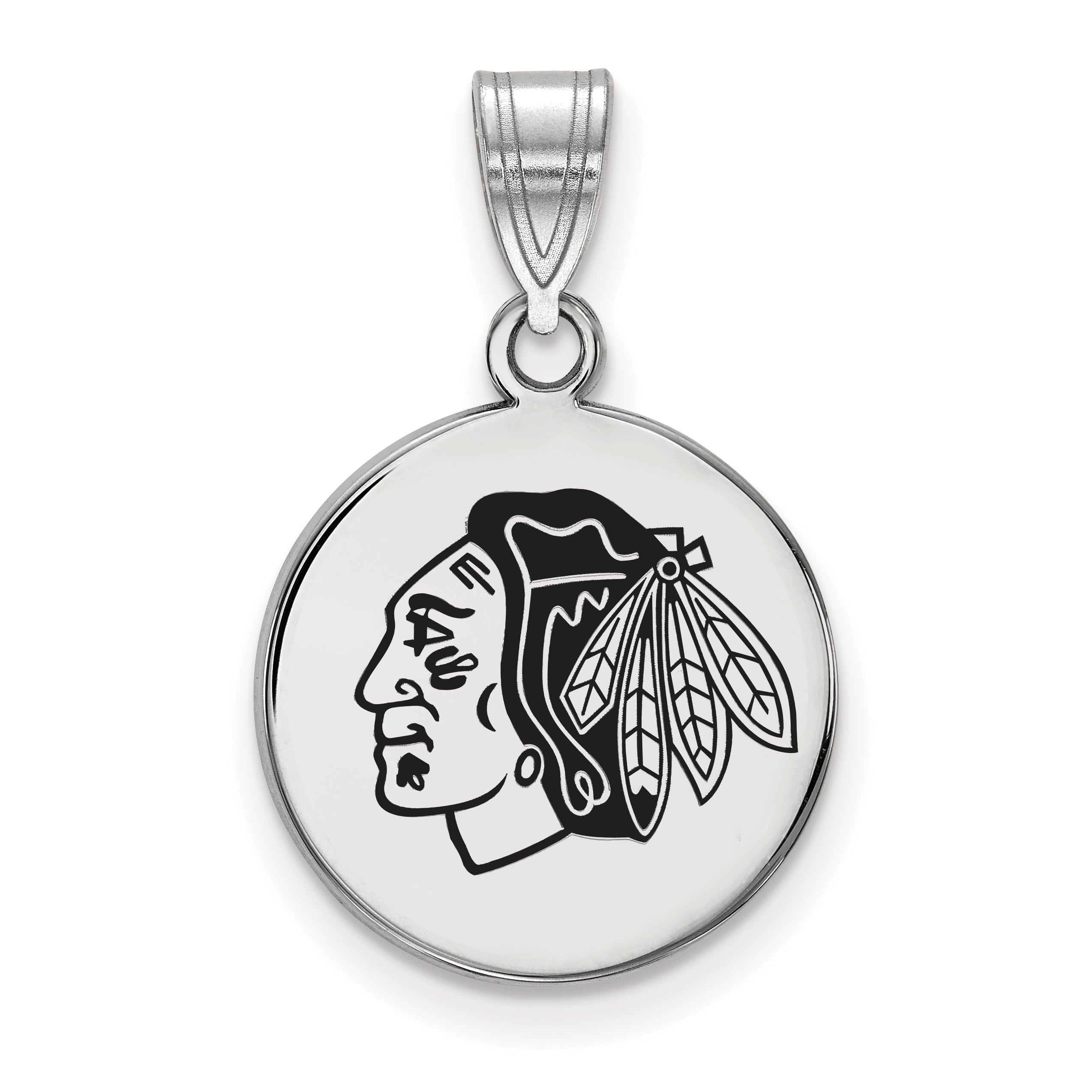 Sterling Silver Rhodium Plated Nhl Logoart Chicago Blackhawks Medium Enameled Disc Pendant