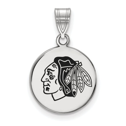Sterling Silver Rhodium Plated Nhl Logoart Chicago Blackhawks Medium Enameled Disc Pendant