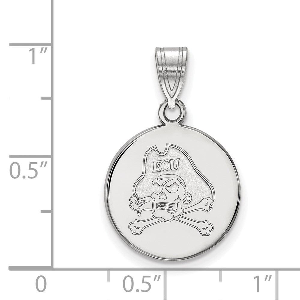 Sterling Silver Rhodium Plated Logoart East Carolina University Pirate Medium Disc Pendant