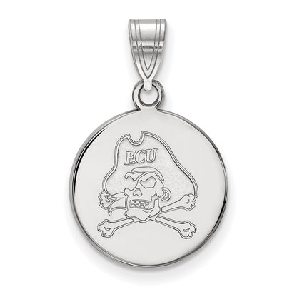 14K White Gold Logoart East Carolina University Pirate Medium Disc Pendant