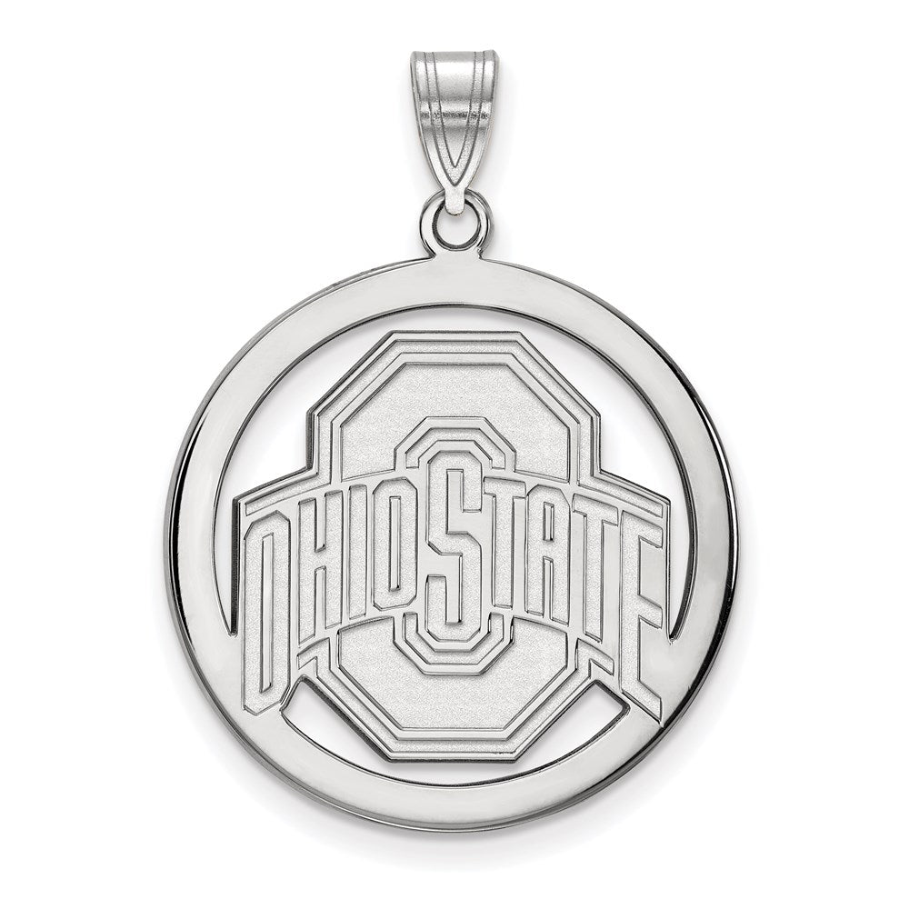 Sterling Silver Rhodium Plated Logoart The Ohio State University Extra Large Circle Pendant