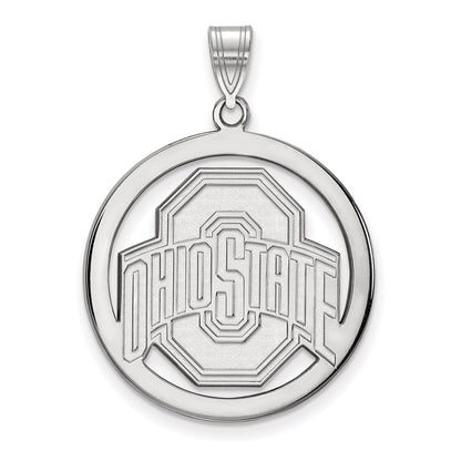 Sterling Silver Rhodium Plated Logoart The Ohio State University Extra Large Circle Pendant