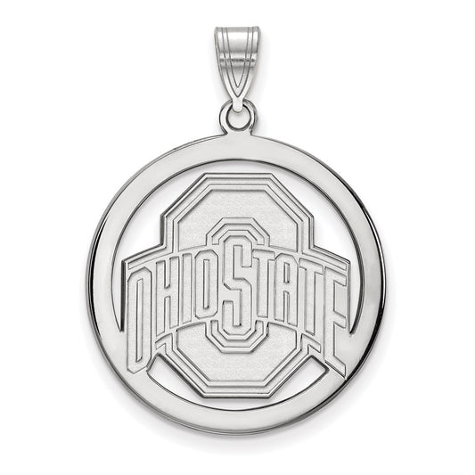 Sterling Silver Rhodium Plated Logoart The Ohio State University Extra Large Circle Pendant