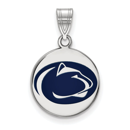 Sterling Silver Rhodium Plated Logoart Penn State University Lion Medium Enameled Disc Pendant
