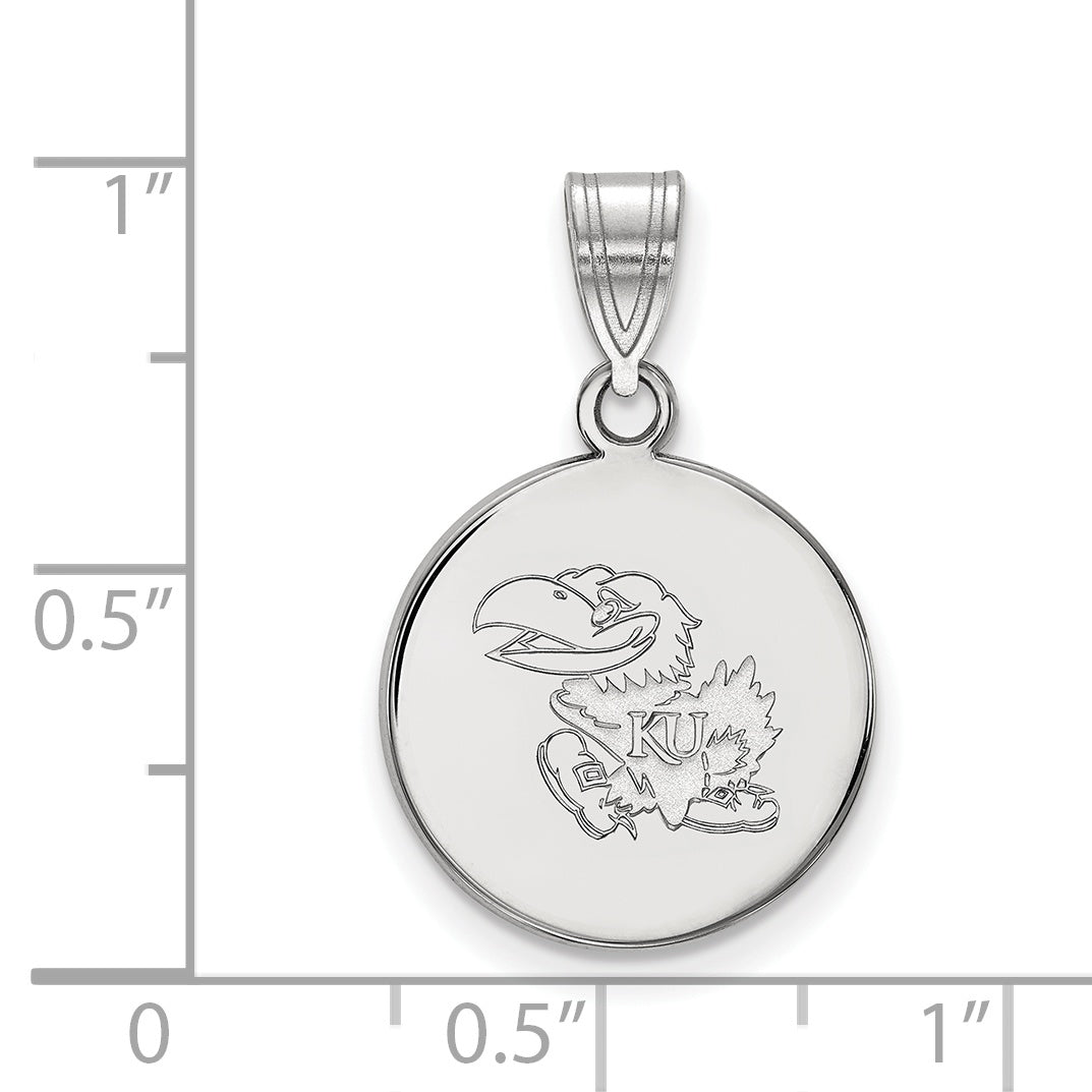 Sterling Silver Rhodium Plated Logoart University Of Kansas Jayhawk Medium Disc Pendant
