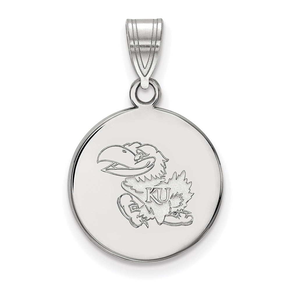 14K White Gold Logoart University Of Kansas Jayhawk Medium Disc Pendant