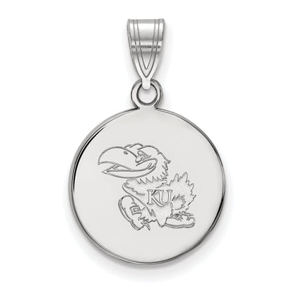 Sterling Silver Rhodium Plated Logoart University Of Kansas Jayhawk Medium Disc Pendant