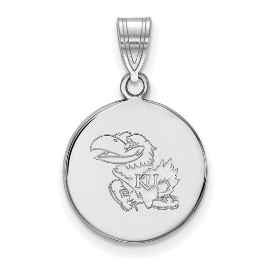 Sterling Silver Rhodium Plated Logoart University Of Kansas Jayhawk Medium Disc Pendant