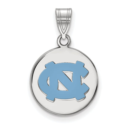 Sterling Silver Rhodium Plated Logoart University Of North Carolina N C Medium Enameled Disc Pendant