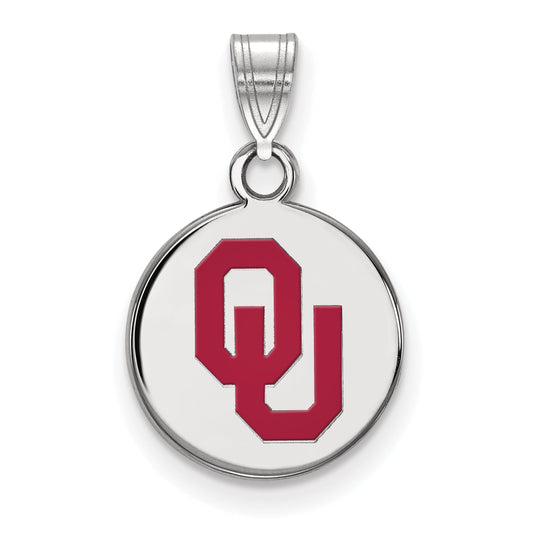 Sterling Silver Rhodium Plated Logoart University Of Oklahoma O U Small Enameled Disc Pendant