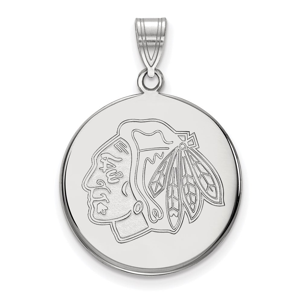 10K White Gold Nhl Logoart Chicago Blackhawks Large Disc Pendant