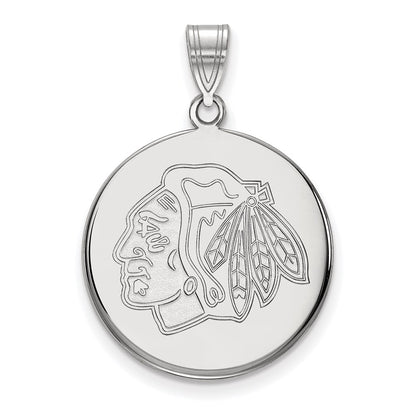 10K White Gold Nhl Logoart Chicago Blackhawks Large Disc Pendant