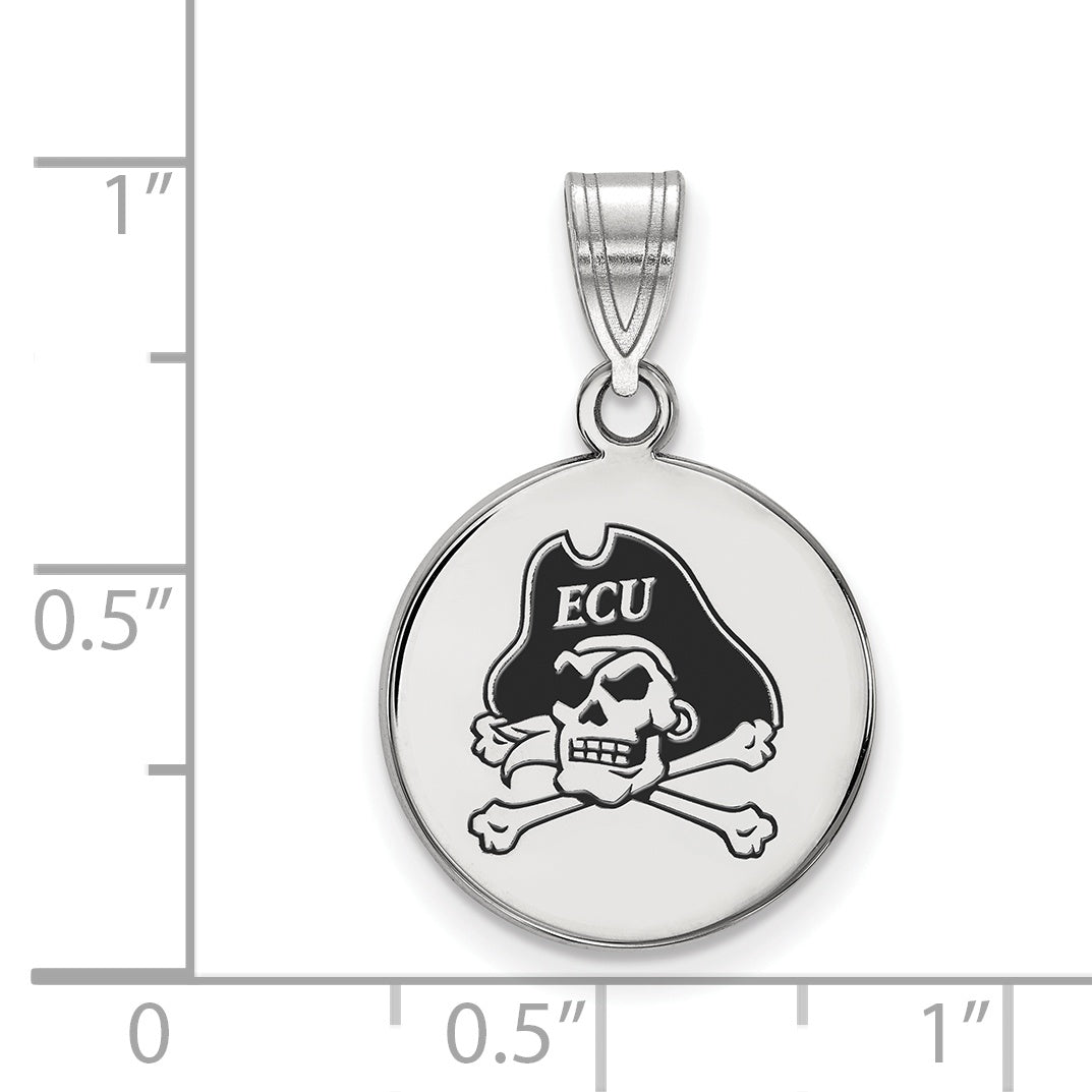 Sterling Silver Rhodium Plated Logoart East Carolina University Pirate Medium Enameled Disc Pendant